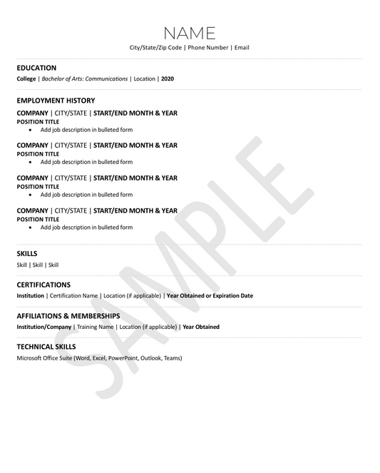 College Grad Resume Layout